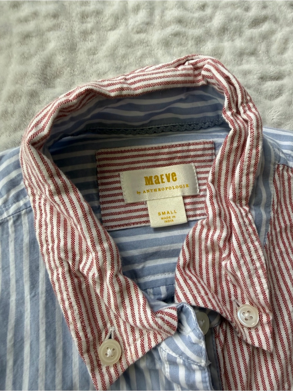 Maeve Two-Tone Striped Wrap Button-Down Shirt - Red & Light Blue Size S - Picture 6 of 10
